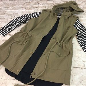 Utility Vest Hooded Zip Front Olive Green New